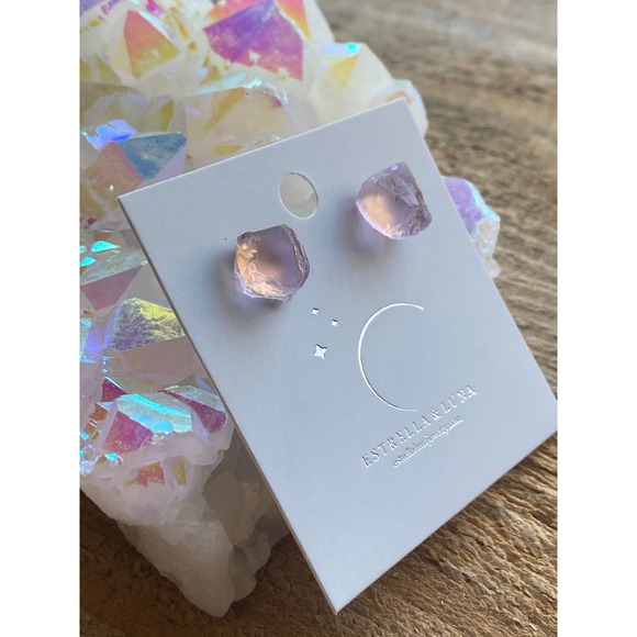 *February* Raw Light Amethyst Earrings - Picture 3 of 5